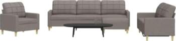 3-TLG. Sofagarnitur mit Fußhocker Hellgrau Polyester