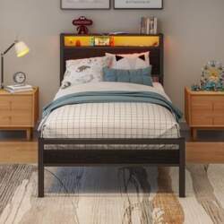 Bed Frame with Charging Station, Bed
