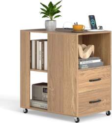 COSTWAY Side Table with Wheels, Bedside