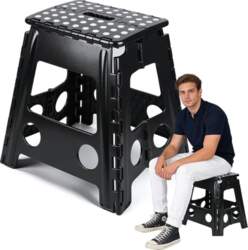 Folding Stool, 45 cm, Black, Folding