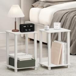 Furinno Simplistic Compact Bedside Table, White/White