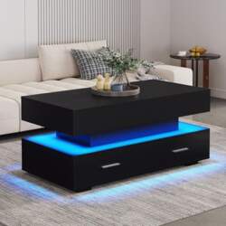Hydraulic Height-Adjustable Coffee Table with LED