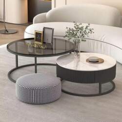 Nesting Coffee Tables Set with Stool