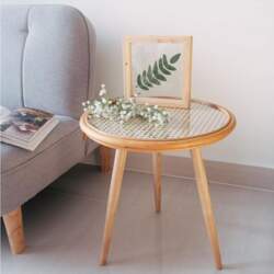 Rattan Round Side Table - Handmade