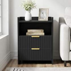 Ribbed Bedside Table with 2 Drawers
