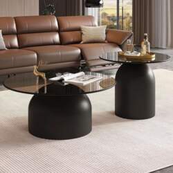 Round Glass Coffee Table, Set of