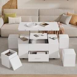 SACOOL Height Adjustable Coffee Table, White