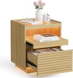 VASAGLE Bedside Table with LED Lighting