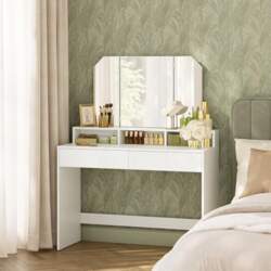 VASAGLE Dressing Table with Folding Mirror