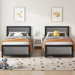 VECELO Set of 2 Upholstered Bed