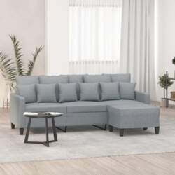 3-Sitzer Sofa mit Hocker Hellgrau 180