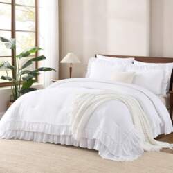 Andency White Ruffle Comforter Full Set