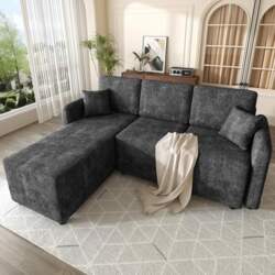 Black L-Form Corner Sofa 3-Seater with