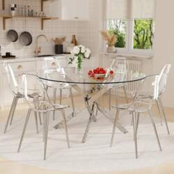 Clear Round Glass Dining Table Set