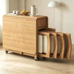 Dining Table, Adjustable Wooden Table with