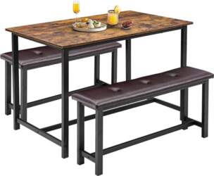 Dining Table with 2 Benches, 3-Piece