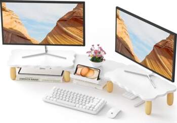 Dual Monitor Riser, Cookie Shape, Adjustable