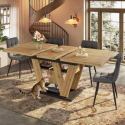 Extendable Dining Table with W-Shaped Legs