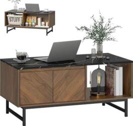 HOMCOM Coffee Table with Marble Effect