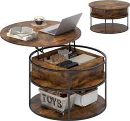 HOMCOM Round Coffee Table, Height Adjustable