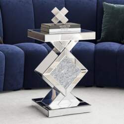 Mirrored Side Table with Crystal Inlay