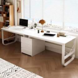 Modern Double Computer Desk with Drawers