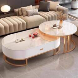 Modern Oval Stone Coffee Table Set