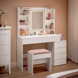 VASAGLE Dressing Table with LED Lighting