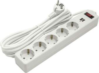 Extension cord 5m, 5 sockets, 2xUSB