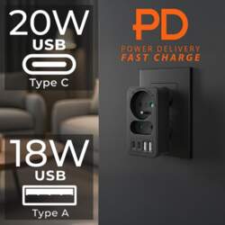 Maclean current socket x2 + 4xUSB