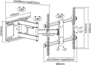 Cabletech TV bracket 37-70 " Black