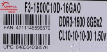 G.Skill 16GB PC3-12800 Kit memory