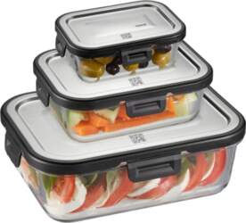 Set of 3 rectangular glass containers