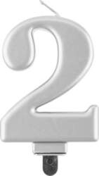 Svecīte cipara 2 formā, sudraba, 8