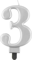 Svecīte cipara 3 formā, sudraba, 8