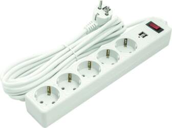 Extension cord 5m, 5 sockets, 2xUSB