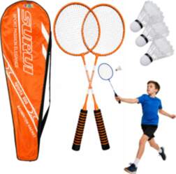 Badminton Set, 3 Rackets, Shuttlecocks, Orange