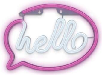 Neona LED gaisma HELLO rozā balts