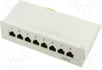 Patch panel; grey; RJ45 socket x8
