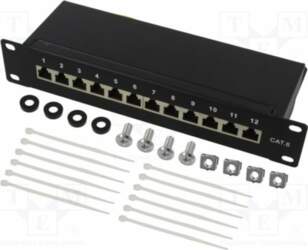 Patch panel; RACK; black; RJ45 socket