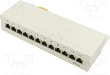 Patch panel; white; RJ45 socket x12