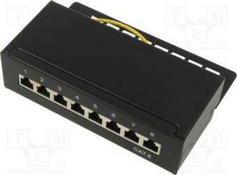 Patch panel; black; RJ45 socket x8