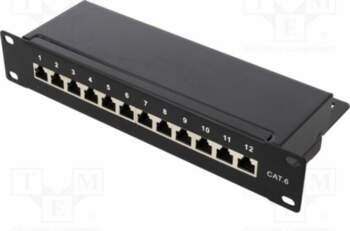 Patch panel; RACK; black; RJ45 socket