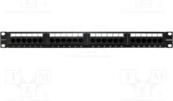 Patch panel; RACK; black; RJ45 socket