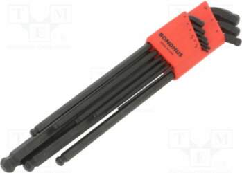 Wrench: hex key-set; spherical; long; 9pcs