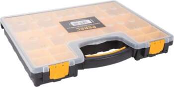 Plastic storage box with removable bins