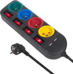 Power strip 4 sockets 2xUSB Maclean