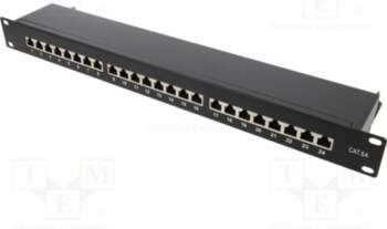 Patch panel; RACK; black; RJ45 socket