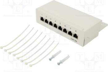 Patch panel; white; RJ45 socket x8