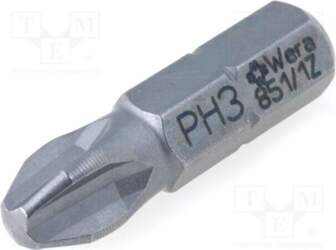 Screwdriver bit; Phillips; PH3; 1/4"; Overall
